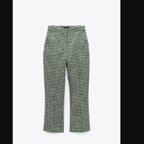BLOGGER'S FAVE! Zara Tweed Flared Pants White/Green Sz M NWT - Picture 13 of 14